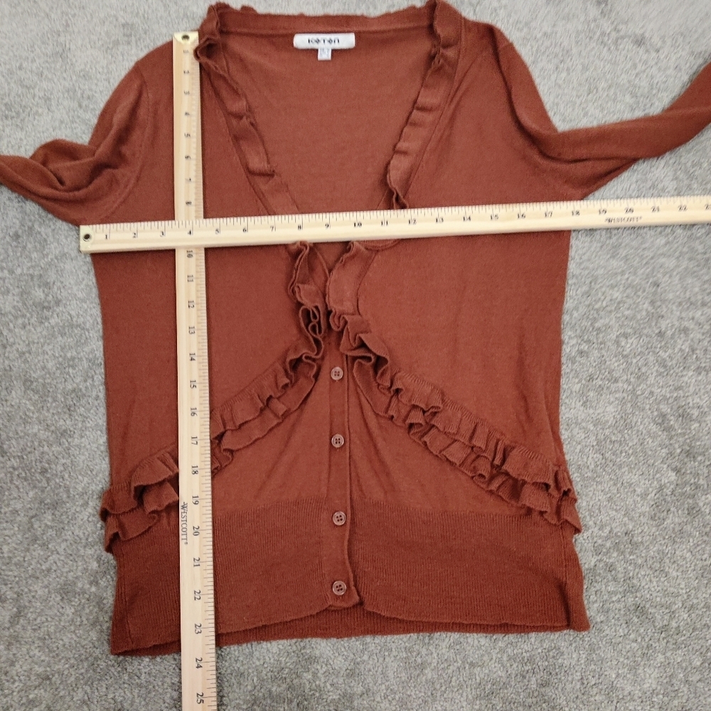 Koton Women's Ruffled Sweater Cardigan in Brown Size Medium Fall Feminine Cotton - Picture 8 of 10